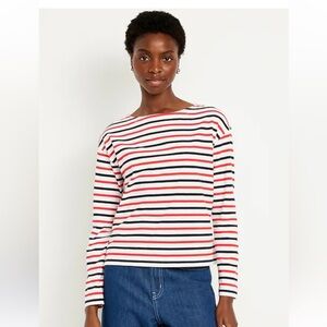 NWT OLD NAVY Women's 3X Red & Navy Striped Long-Sleeve French Boatneck Top